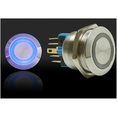 22mm Momentary Billet Button With LED Ring - Blue